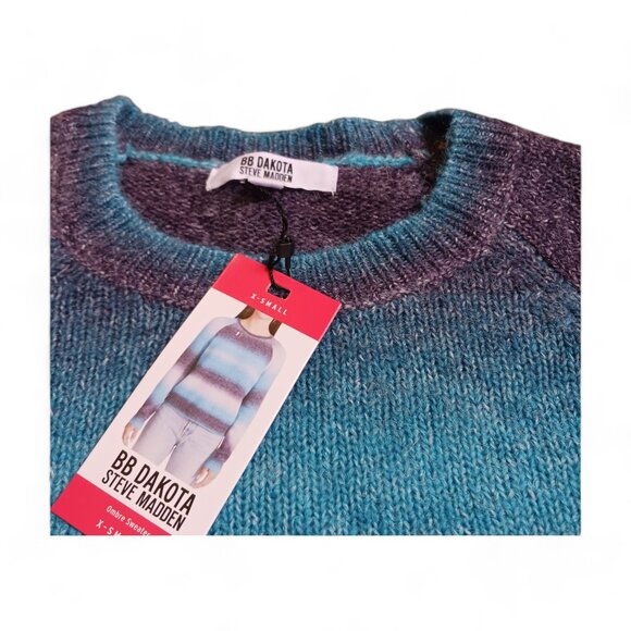 BB Dakota x Steve Madden Blue Stripe  Ombre Crewneck Sweater NWT  Size XS - Picture 10 of 15